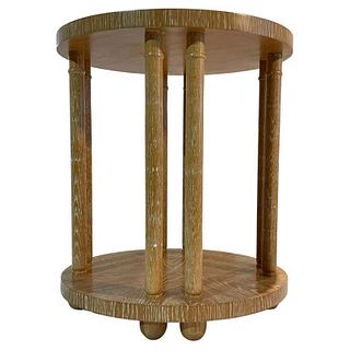 Round End/Side Table with Rounded Legs and Cerused Oak
