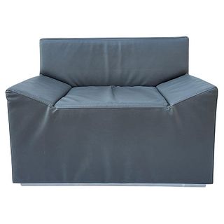 Lounge Chair in Leather & Stainless Steel Plinth Base