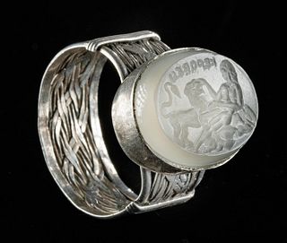 Roman Quartz Intaglio Set in Silver Ring