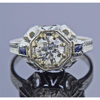 Art Deco 0.87ct Diamond 18k Gold Engagement Ring