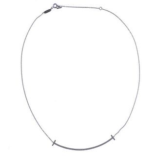 Tiffany &amp; Co 18K Gold Diamond T Smile Pendant Necklace 