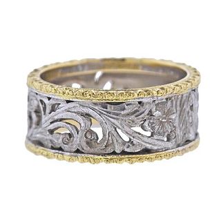18k Gold Sterling Silver Floral Band Ring