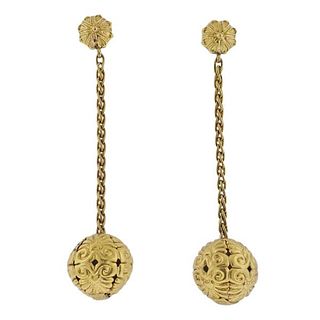 Lalaounis Greece 18k Gold Drop Ball Earrings