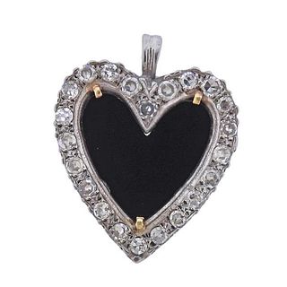 14k Gold Diamond Onyx Heart Pendant