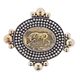 18k Gold Sterling Silver Taurus Pendant Brooch