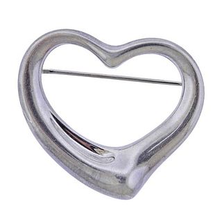 Tiffany &amp; Co Elsa Peretti Silver Open Heart Brooch Pin