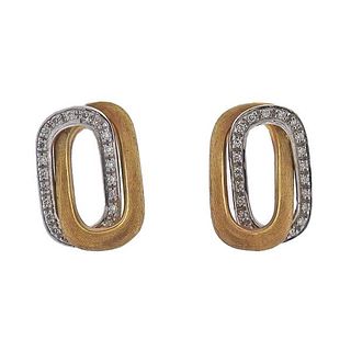 Marco Bicego 18K Two Tone Gold Diamond Stud Earrings