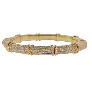 18k Gold Diamond Bamboo Bangle Bracelet