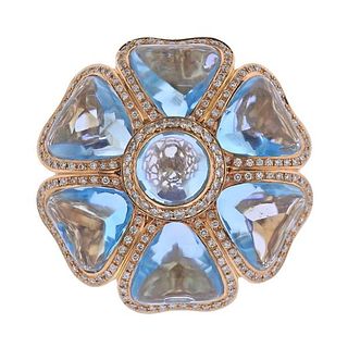 Zorab 18k Gold Topaz Sapphire Diamond Flower Ring