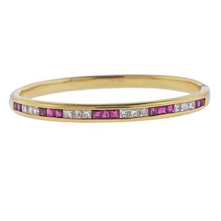 18k Gold Diamond Ruby Bangle Bracelet