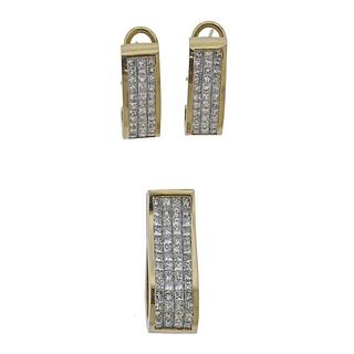 14K Gold Diamond Pendant Earrings Set