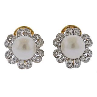 18K Gold Diamond Pearl Earrings