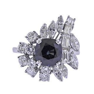 18k Gold Diamond Sapphire Cluster Ring 