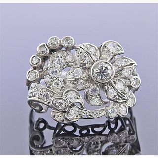 Midcentury 1950s Platinum Diamond Ring