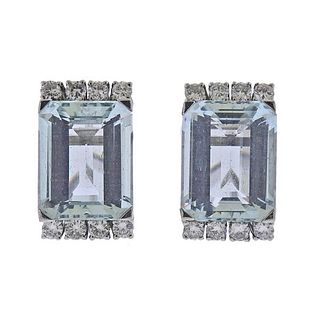 15ctw Aquamarine Diamond 18k Gold Earrings