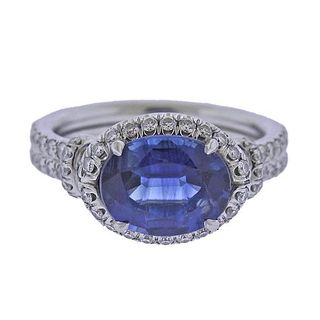 David Yurman Platinum Diamond Sapphire Ring