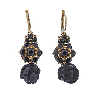 Dolce &amp; Gabbana 18k Gold Black Jade Sapphire Earrings