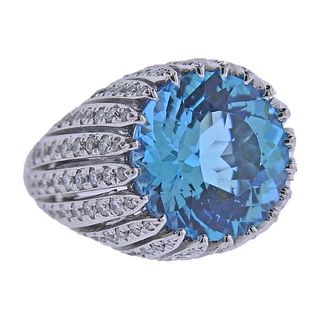 18k Gold Blue Topaz Diamond Cocktail Ring