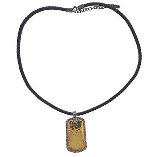 John Hardy 22k Gold Silver Pendant Leather Necklace