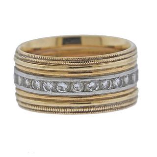14k Gold Diamond Wide Band Ring