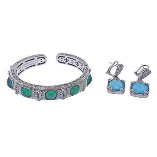 Judith Ripka Silver Quartz CZ Bracelet Earrings Lot