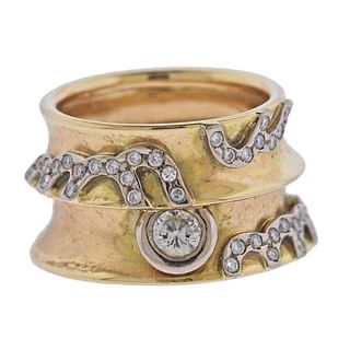 V. Caparros 18k Gold Diamond Wide Band Ring