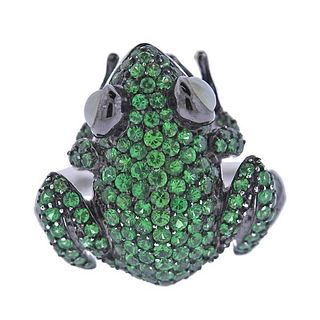 Rabat 18k Gold Tsavorite Garnet Chrysoberyl Frog Ring