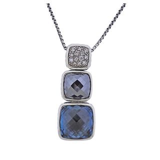 David Yurman Silver Hemtatite Diamond Topaz Pendant Necklace