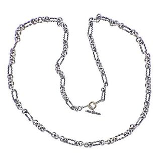 David Yurman Sterling Silver 18k Gold Long Toggle Necklace
