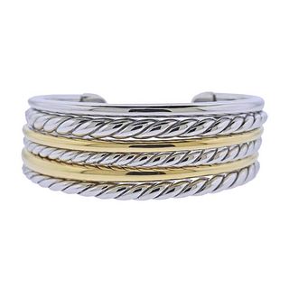 David Yurman 18k Gold Silver Pure Form Cuff Bracelet