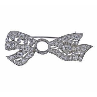 Art Deco Platinum Diamond Bow Brooch Pin