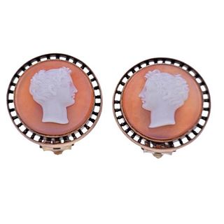 Antique Victorian 14k Gold Cameo Earrings