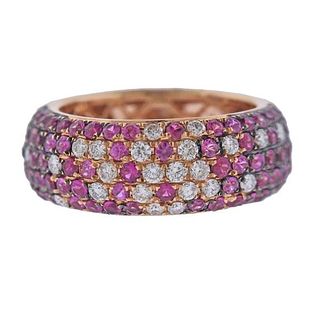 18k Gold Diamond Pink Spinel Band Ring
