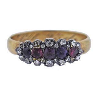Antique 1880s 18k Gold Diamond Gemstone Ring