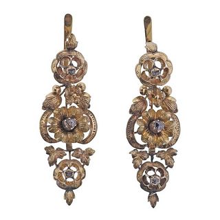 18K Gold Rose Diamond Floral Earrings