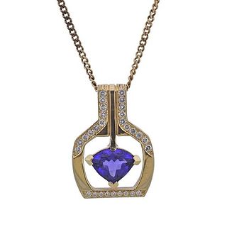 14k Gold Diamond Tanzanite Pendant Necklace