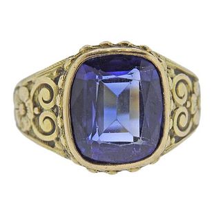 Antique 18k Gold Synthetic Sapphire Ring