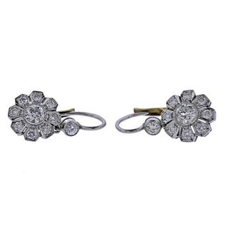 Platinum Gold Diamond Cluster Earrings