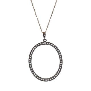 18K Gold Platinum Rose Diamond Pendant Necklace