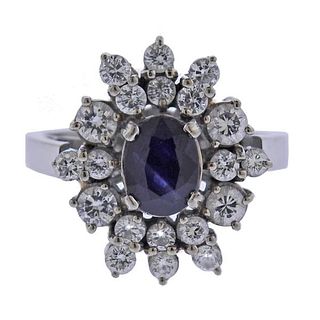 Platinum Diamond Sapphire Cluster Ring 