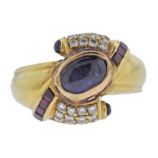 18K Gold Diamond Sapphire Ruby Ring