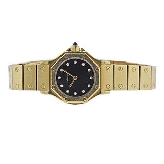 Cartier Santos 18k Gold Diamond Watch 