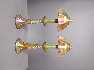 Pr. L.C. Tiffany Favrile Candlestick Lamps
