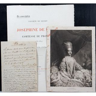Marie Josephine Louise de Savoie, Signed Note, 1786