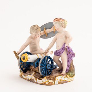 MEISSEN “TWO CHILDREN WITH CANNON" FIGURE