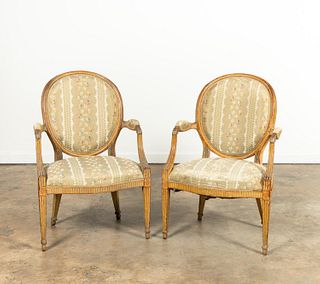 PAIR, GEORGE III-STYLE PAINTED WOODEN ARMCHAIRS