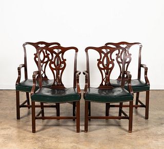 SET OF FOUR CHIPPENDALE-STYLE MAHOGANY ARM CHAIRS