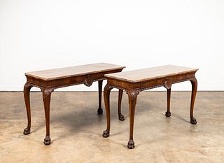 PR, BAKER GEORGIAN-STYLE MARBLE TOP CONSOLE TABLES