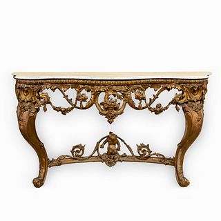 LOUIS XV-STYLE MARBLE TOP GILTWOOD CONSOLE TABLE