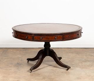 ENGLISH REGENCY STYLE RENT TABLE, LEATHER TOP